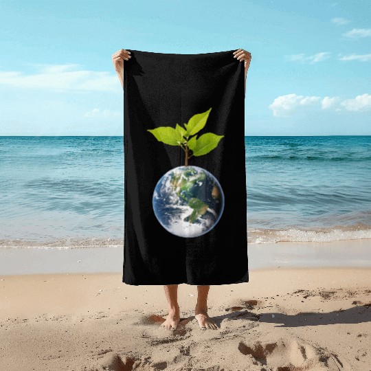 Planet Earth with beautiful freshness growth tree Beach Towels