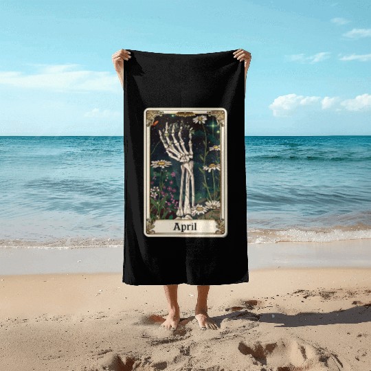 April Gothic Tarot Card - Daisy Flower & Skeleton' Beach Towels