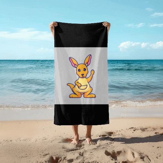 Cute Kangaroo Waving Hand: Cartoon Vector Icon Ill Beach Towels