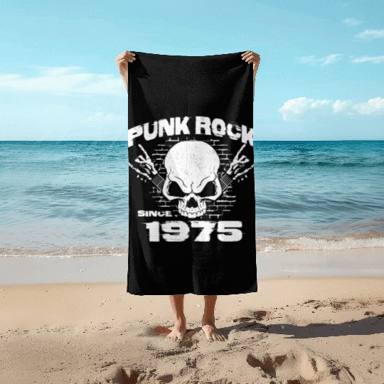 49th Birthday - Punk Rock Since 1975 Skull Rock Beach Towels