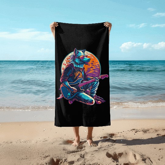 Blue Wolf Moon Guitar Player Retro Sunglasses Beach Towels