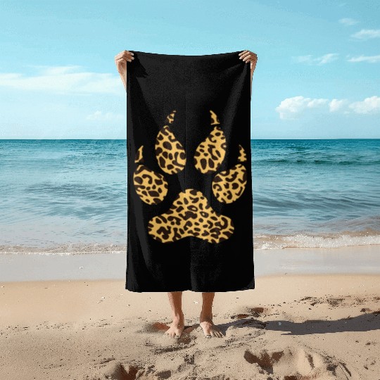 Leopard Paw Funny Jaguar Animal Lover Pawprint Pun Beach Towels