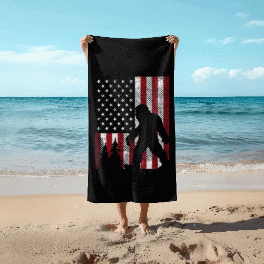 4th July Bigfoot Sasquatch US Flag Patriotic Beach Towels