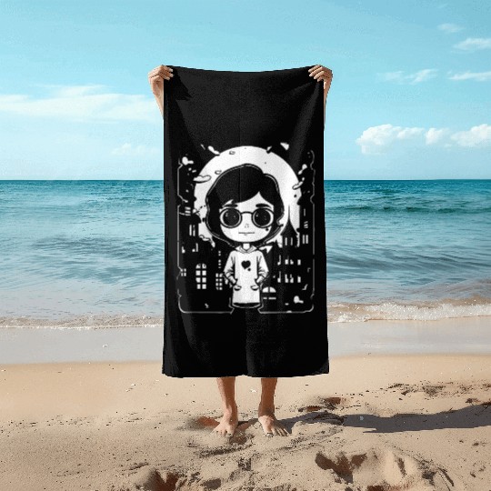 Cute Chibi Anime Science Girl Beach Towels