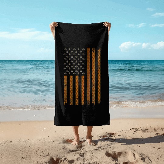Cool Bee Keeper Art US Flag Honey Beekeeping Beach Towels
