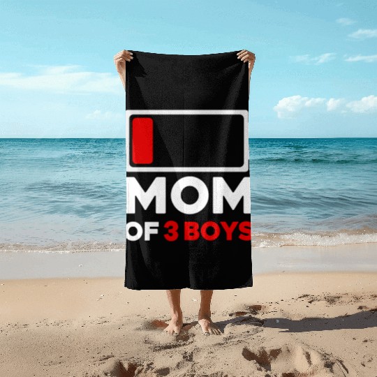 Tired Mom Of 3 Boys Low Battery Beach Towels