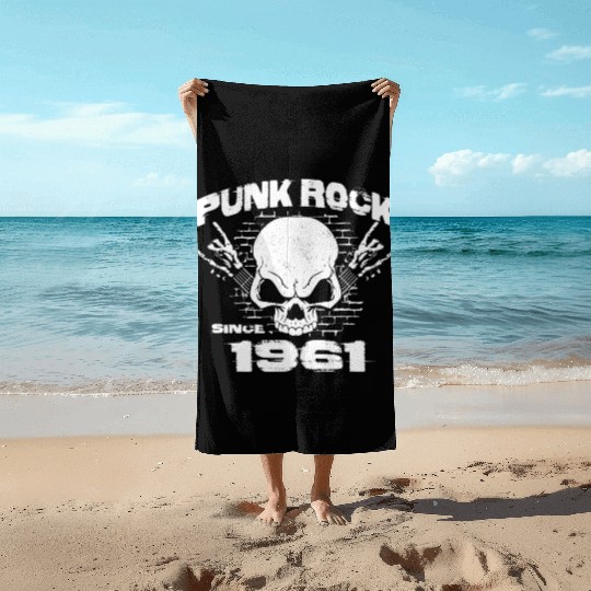 63rd Birthday - Punk Rock Since 1961 Skull Rock Beach Towels