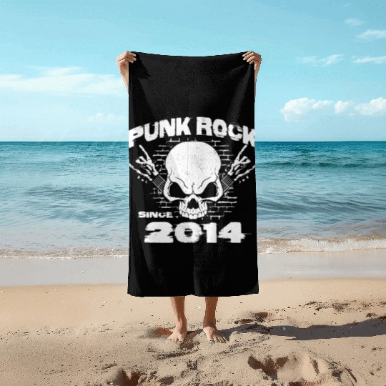 Punk Rock Since 2014 - Skull Rock Hands 10th Beach Towels