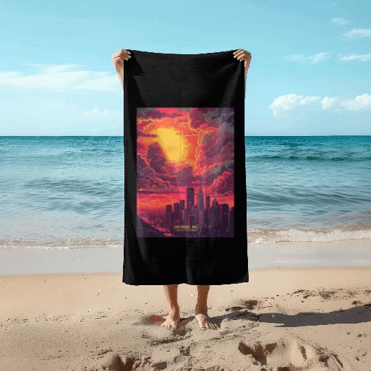 Beautiful View of Detroit MI Beach Towels