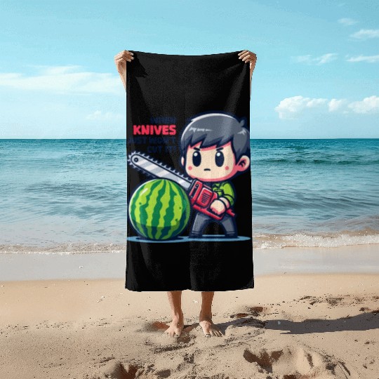 Cutting Watermelon - Melon Chainsaw Beach Towels