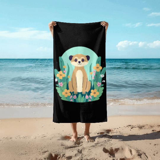 cute anime meerkat Beach Towels