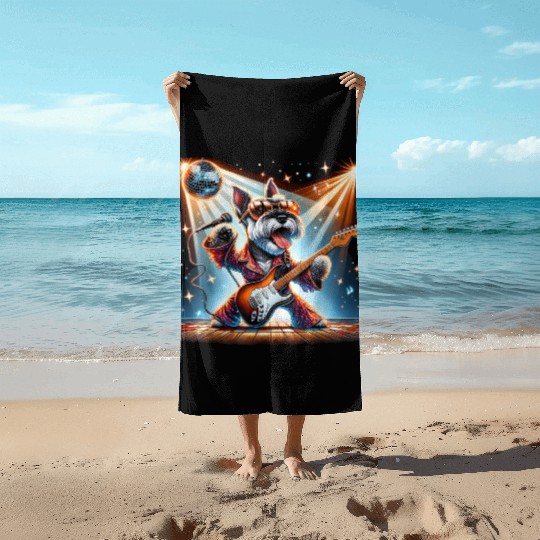 Disco Guitar Schnauzer dog Beach Towels