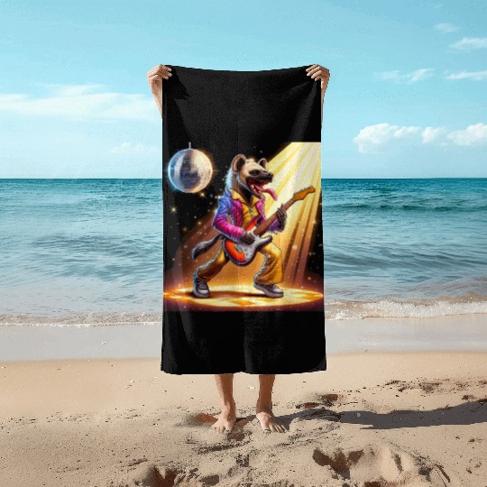 Disco Ball Guitar Hyena Beach Towels