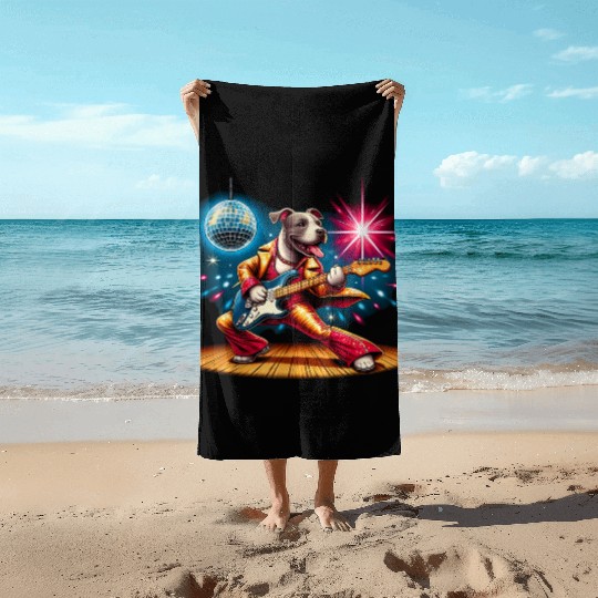 Disco Ball Guitar dog Beach Towels