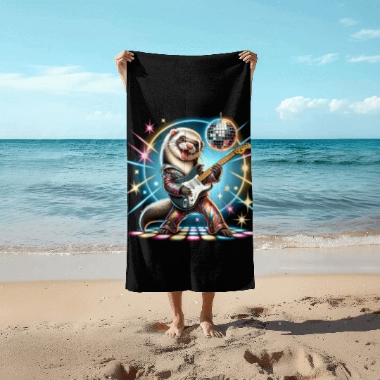 Disco Ball Guitar Ferret Beach Towels