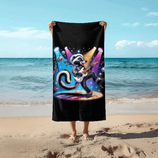 Disco Ball Guitar Skunk Beach Towels