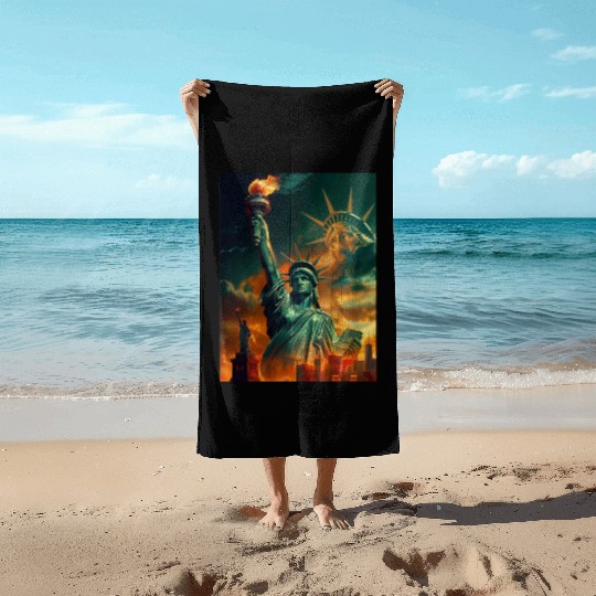 Statue of Liberty in New York USA Beach Towels