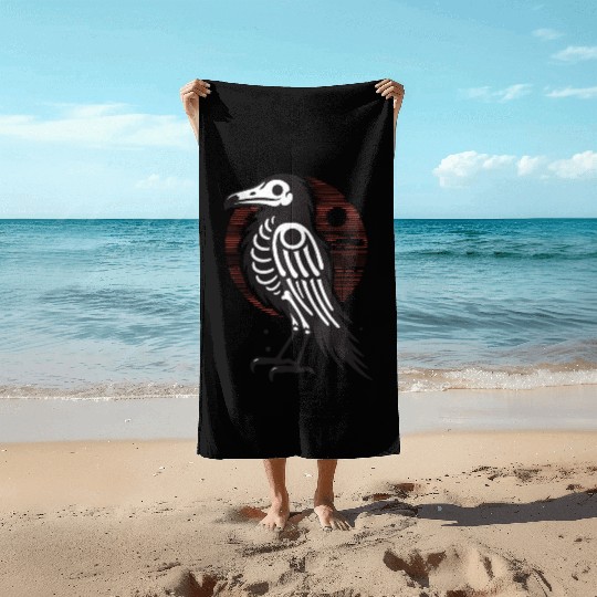 The Bone Raven japanese mystical bird Beach Towels