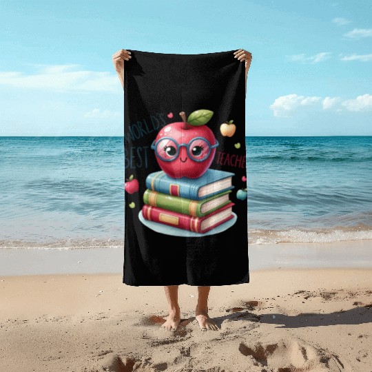 Worlds Best Teacher Apple And Books For Teacher Beach Towels