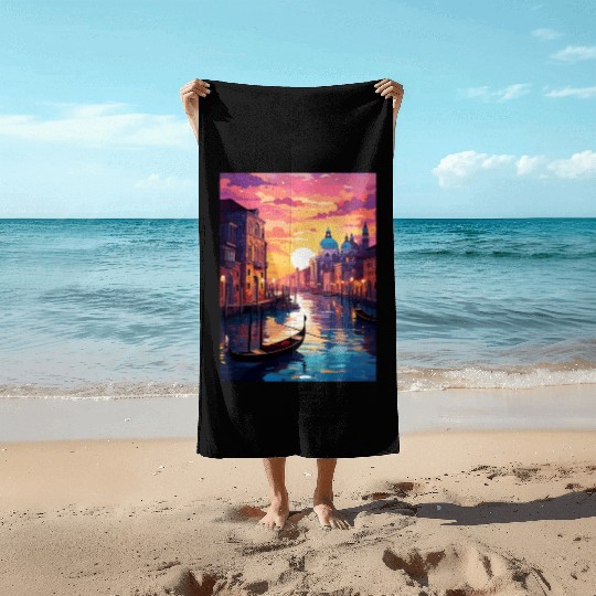 Sunset in Venice Italy Beach Towels