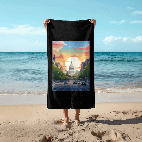 Sunset in US Capitol Washington DC Beach Towels