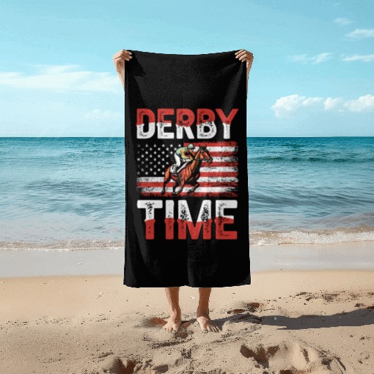 Derby Time Louisville Kentucky Horse Racing Beach Towels