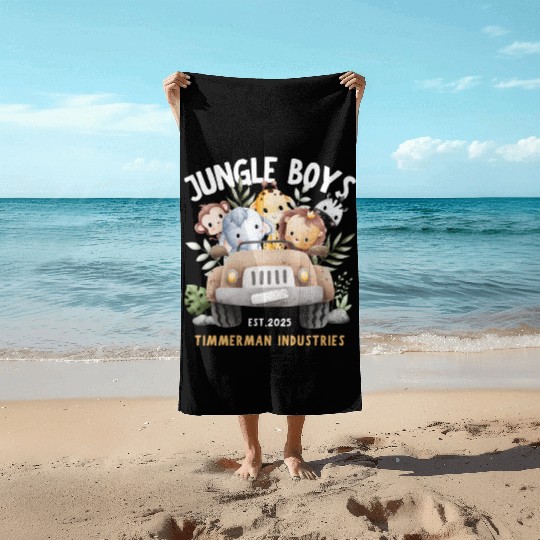 Brown and White Cute Watercolor Jungle Beach Towels