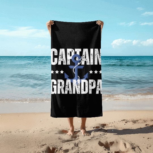 Captain Grandpa with anchor Cruise Captain Boating Beach Towels