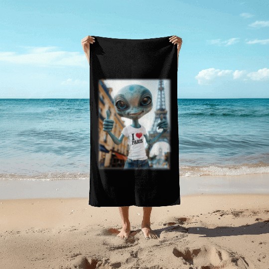 A Alien in Paris. I love Paris Beach Towels