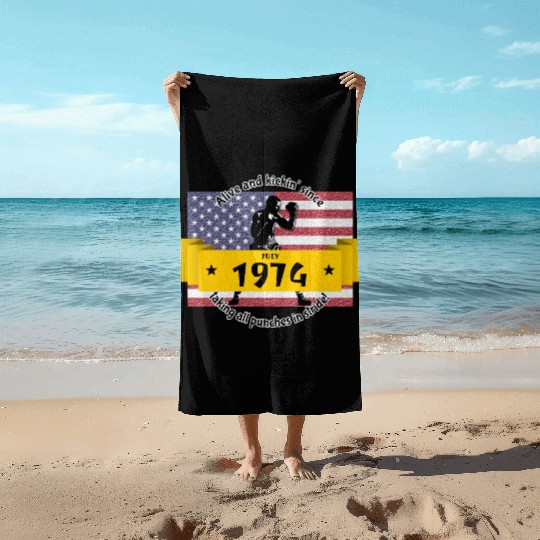 50th birthday Alive and kickin since 07/1974 Beach Towels