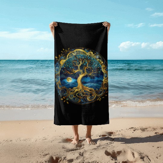 Irish Nordic Celtic Tree of Life Yggdrasil Beach Towels