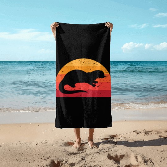Sea Otter Sunset Retro Cute Lutra Animal Lover Fun Beach Towels