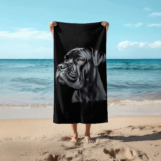 Black Cane Corso Dog Art Beach Towels, Realistic Dog
