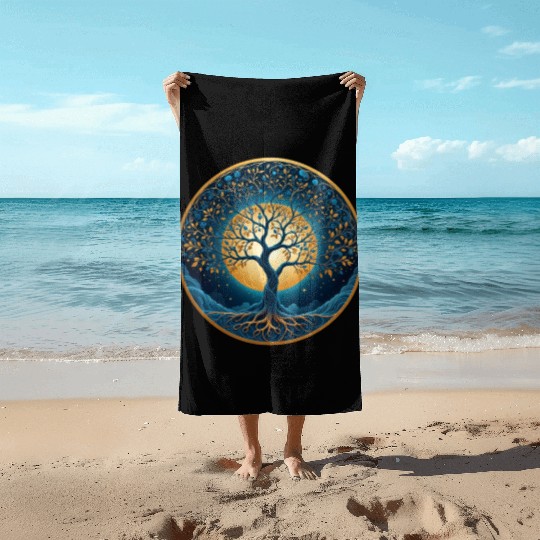 Irish Nordic Celtic Tree of Life Yggdrasil Beach Towels