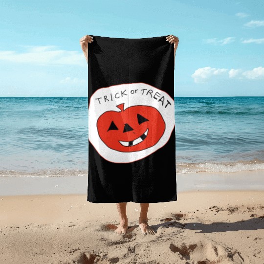 Trick or Treat Halloween Pumpkin Beach Towels