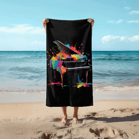 Colorful Splashed Piano Music Lover Funny Design Beach Towels