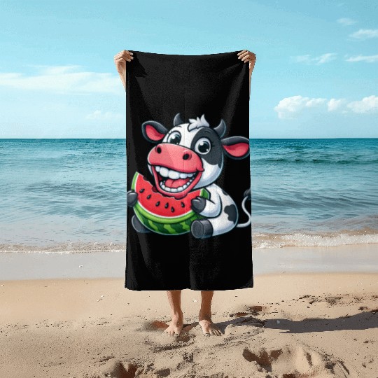 Funny cow bull steer watermelon summer fruit Beach Towels