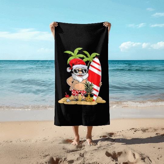 Santa Funny Christmas In July Beach Towels