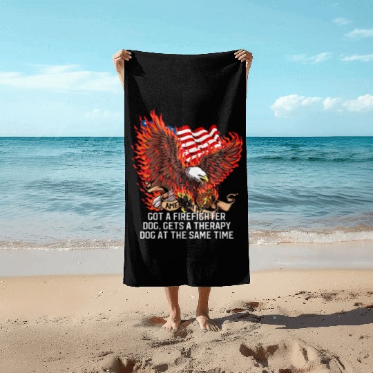Gets a Firefighter Dog Therapy Dog Fire Department Beach Towels