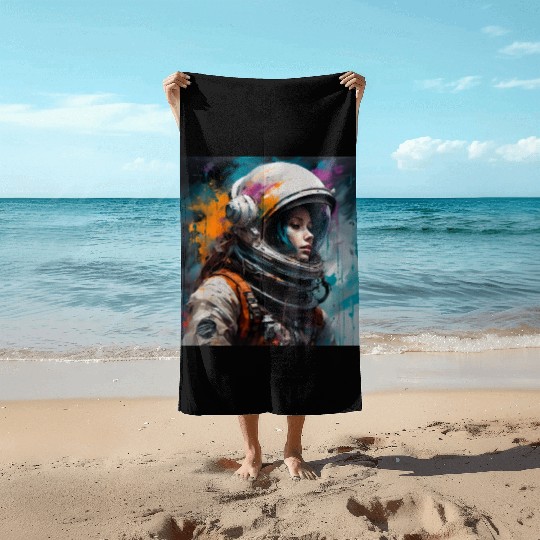Goth Punk Astronaut Girl Space Cosmos Galaxy Art Beach Towels