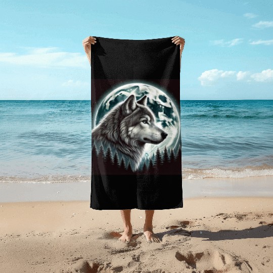 Nature Moon Alpha Cute Wolf Moon nature Beach Towels