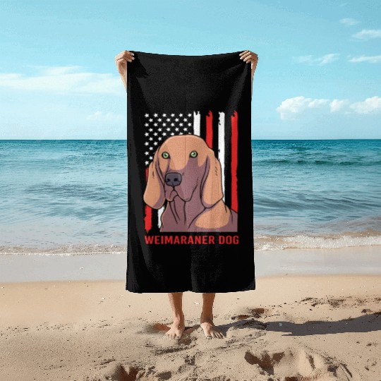 US Flag 4th Of July Patriotic Dog Weimaraner Lover Beach Towels