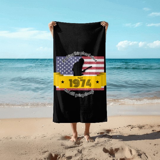 50th birthday Rocking this planet since 08/1974 Beach Towels