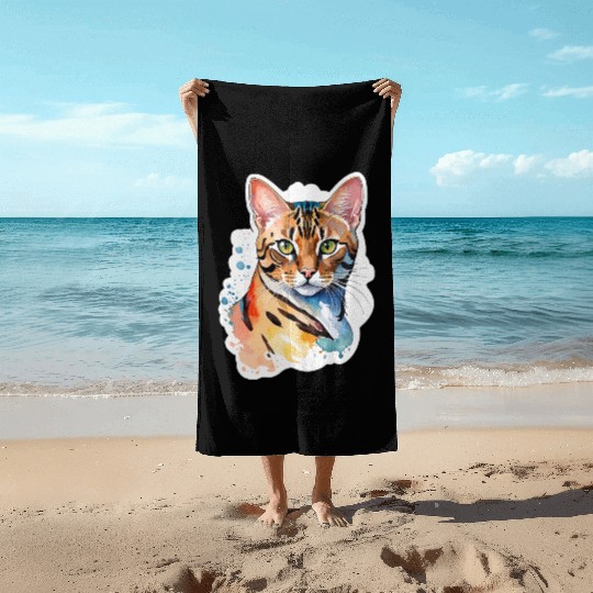 Leopard Cat Watercolor Beach Towels