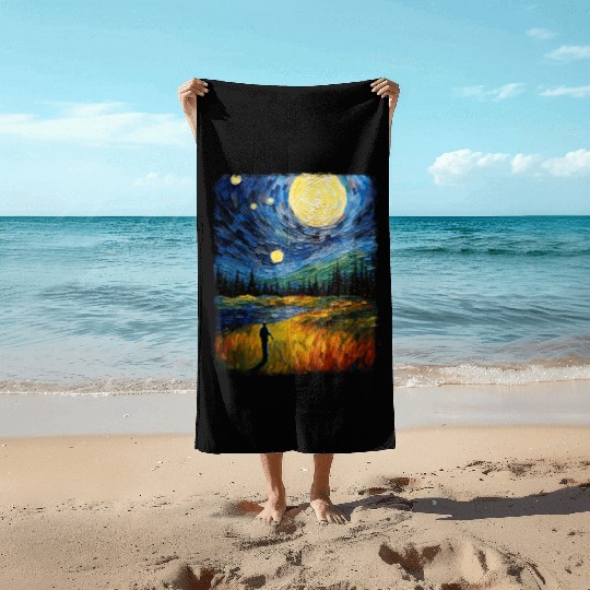 Golf Player Golfer Golfing Starry Night Painting Beach Towels