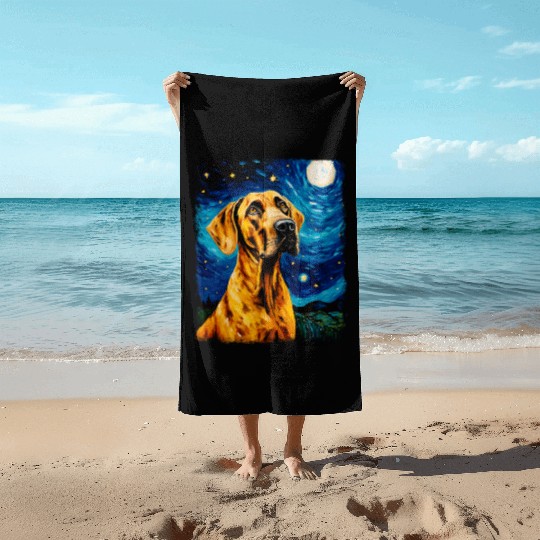 Great Dane Dog Starry Night Painting Beach Towels