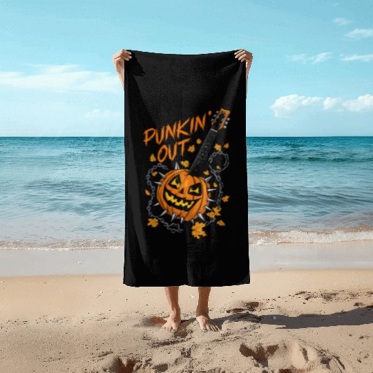 musical pumpkin autumn vibes spooky guitar autumn Beach Towels
