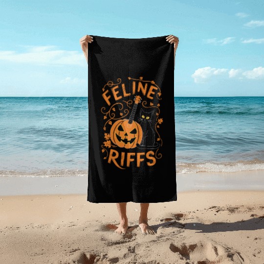 musical pumpkin autumn vibes spooky guitar autumn Beach Towels
