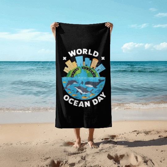 world ocean day Beach Towels