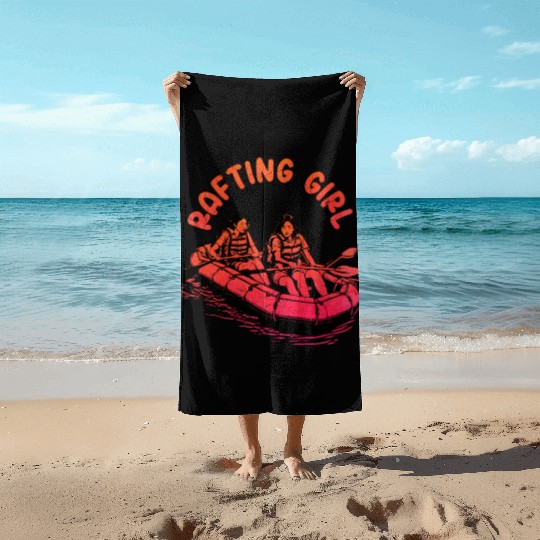 Rafting Girl Paddling Wild River White Water Beach Towels